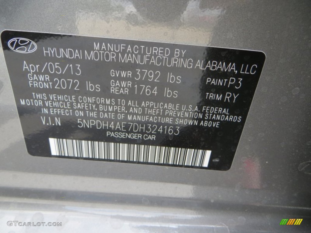 2013 Elantra Limited - Harbor Gray Metallic / Black photo #33