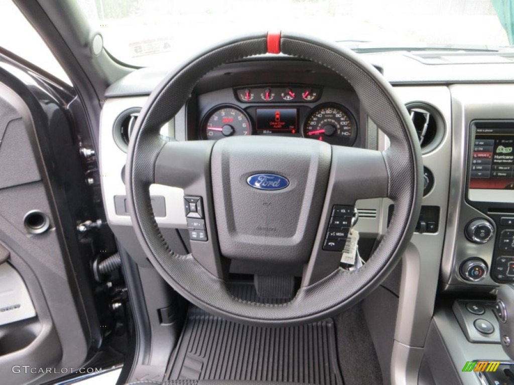 2013 Ford F150 SVT Raptor SuperCrew 4x4 Raptor Black Leather/Cloth Steering Wheel Photo #80495161