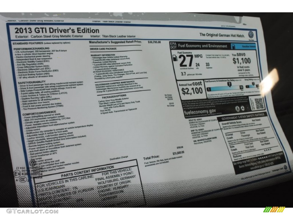 2013 Volkswagen GTI 4 Door Window Sticker Photos