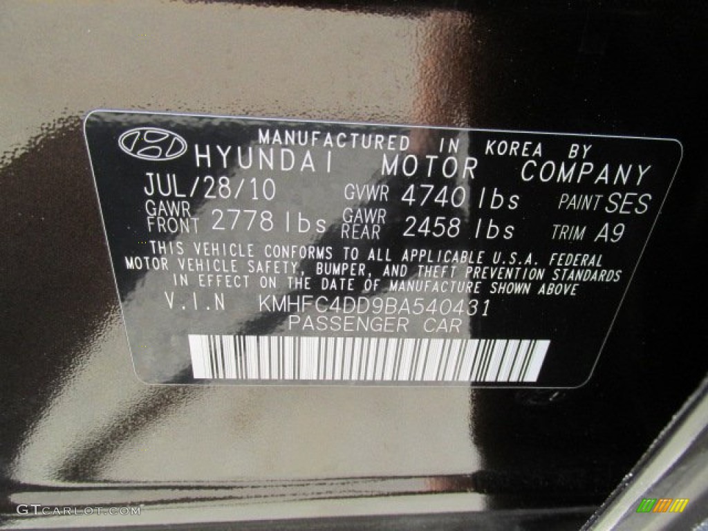 2011 Hyundai Azera GLS Color Code Photos