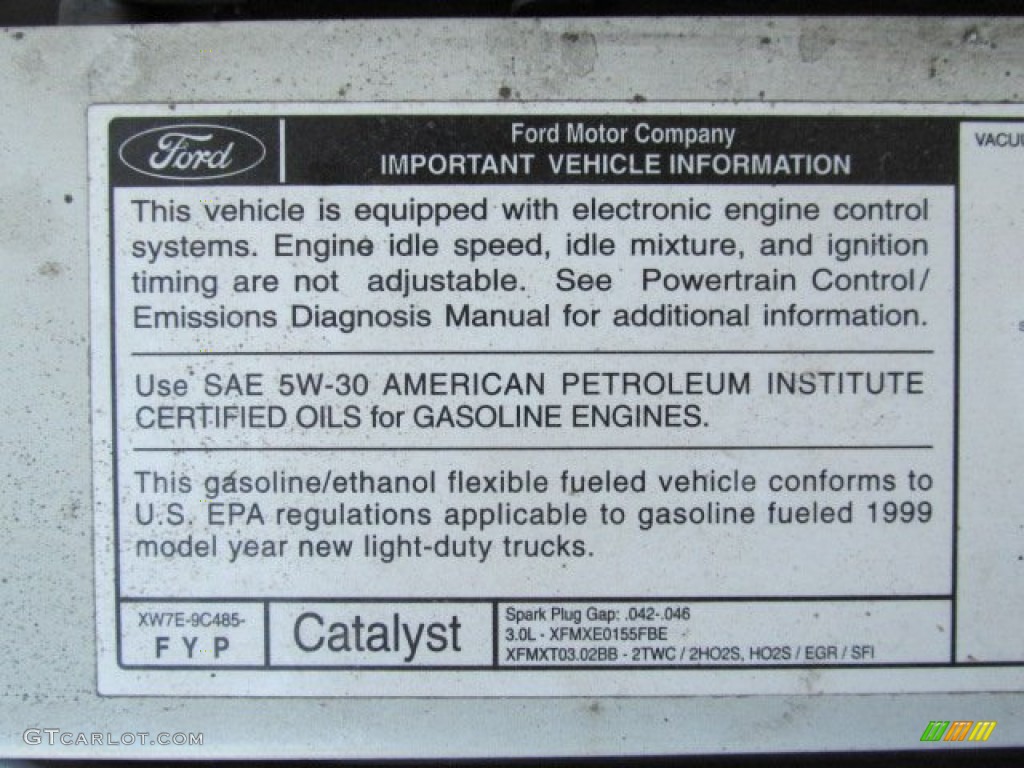 1999 Ford Ranger XL Regular Cab 4x4 Info Tag Photos