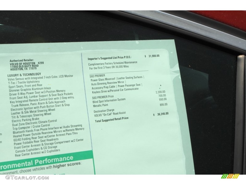 2013 Volvo S60 T5 Window Sticker Photo #80516755