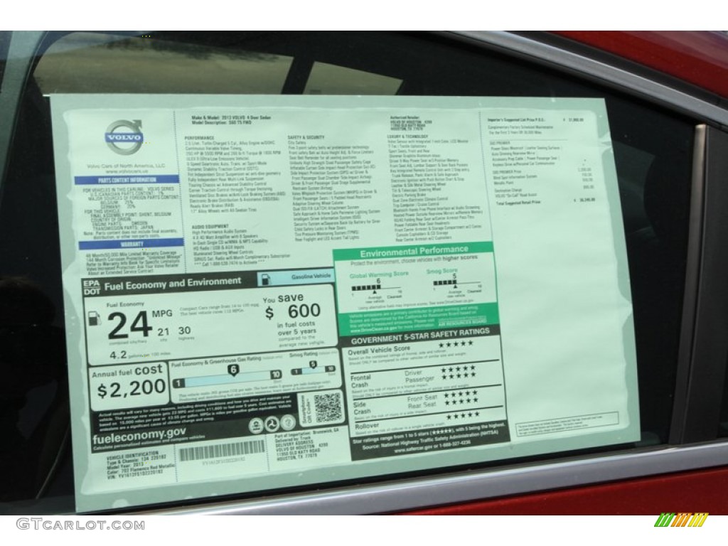 2013 Volvo S60 T5 Window Sticker Photo #80516779