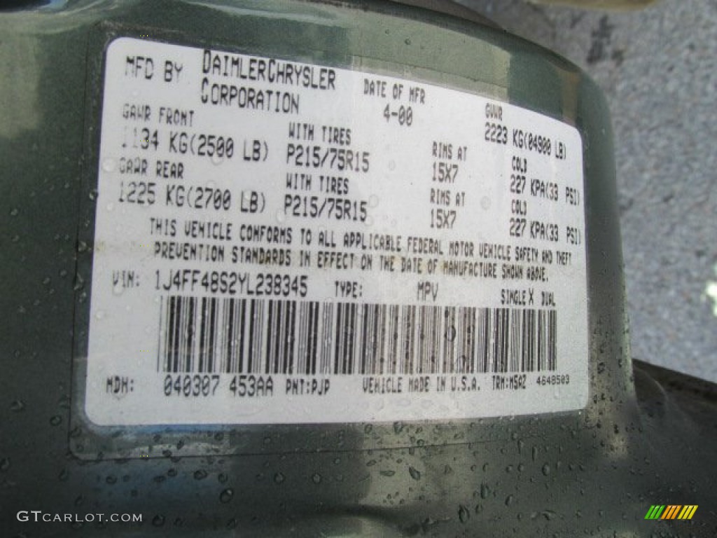 2000 Cherokee Color Code PJP for Medium Fern Green Metallic Photo #80522613