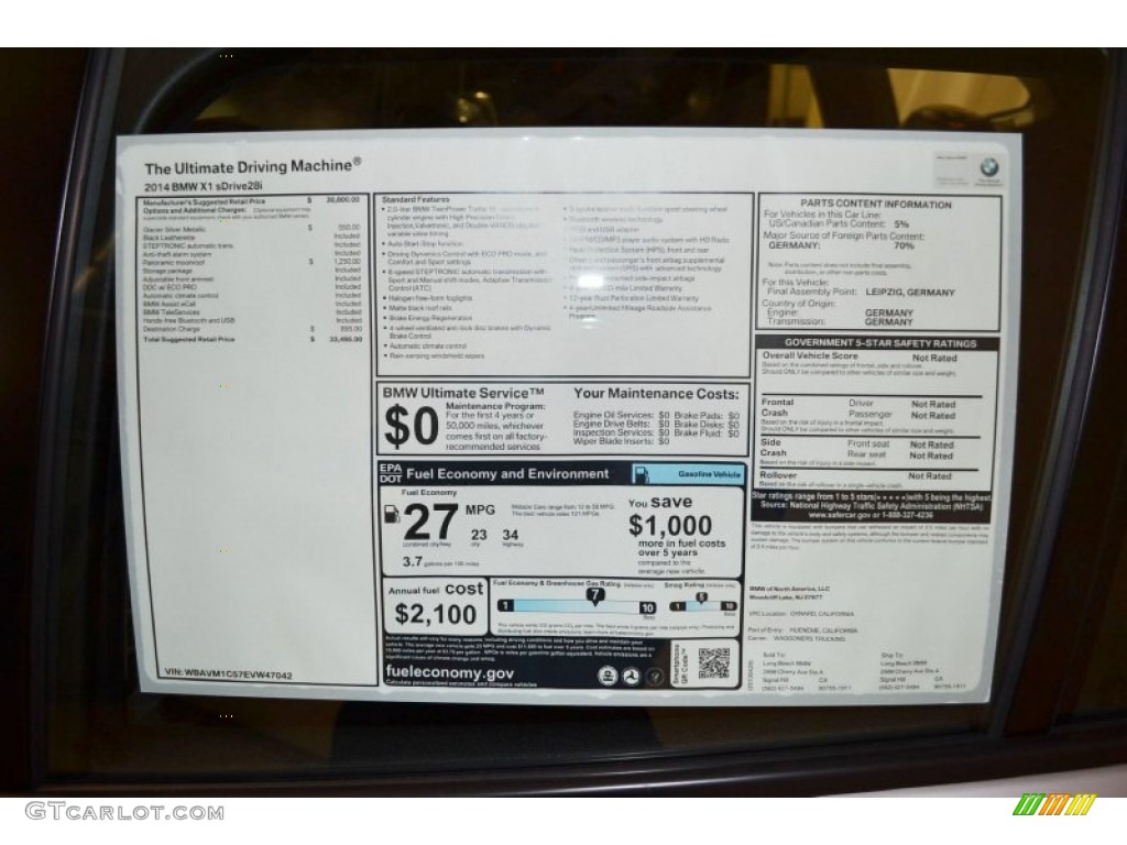 2014 BMW X1 sDrive28i Window Sticker Photo #80523599