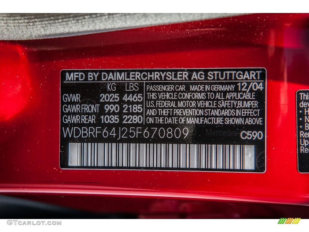 2005 Mercedes-Benz C 320 Sedan Color Code Photos