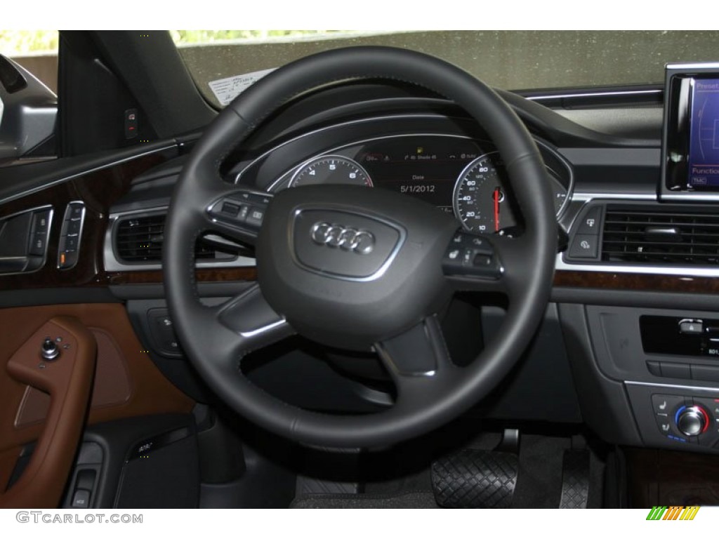 2012 Audi A6 3.0T quattro Sedan Nougat Brown Steering Wheel Photo #80524729