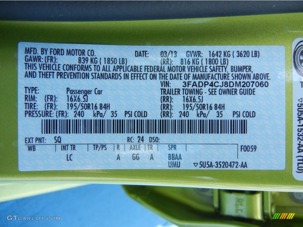 2013 Fiesta Color Code SQ for Lime Squeeze Photo #80524971