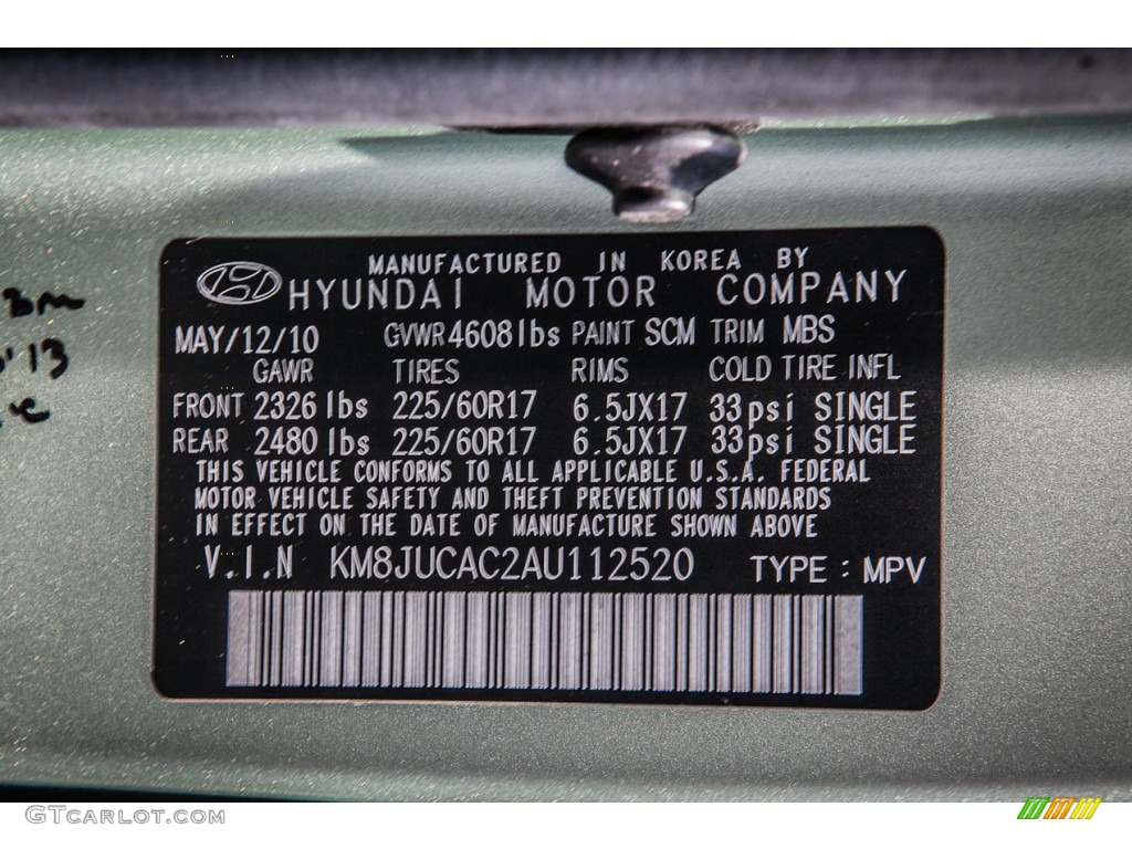 2010 Hyundai Tucson Limited AWD Color Code Photos