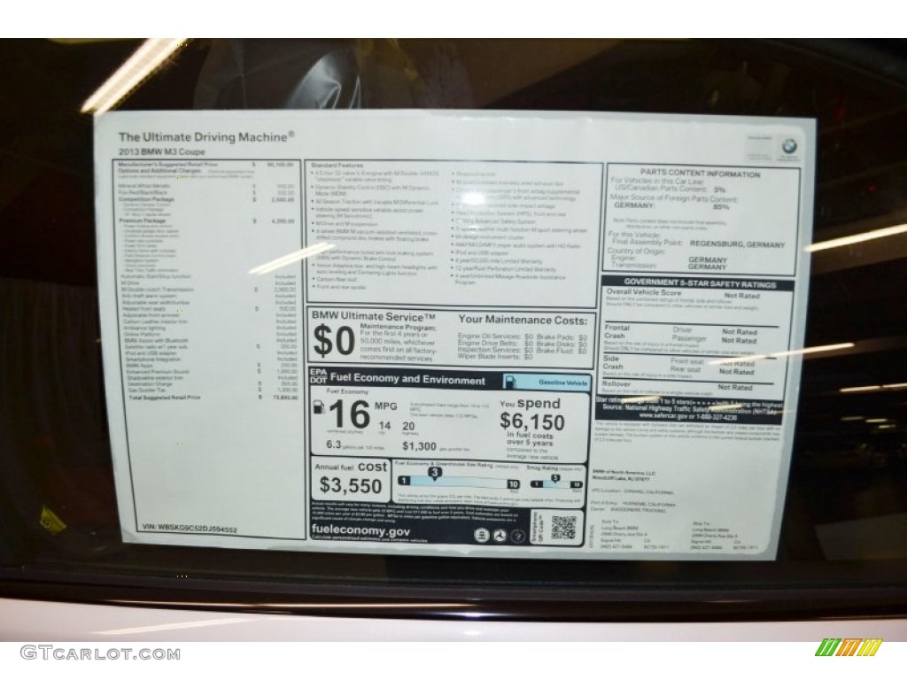 2013 BMW M3 Coupe Window Sticker Photo #80525683