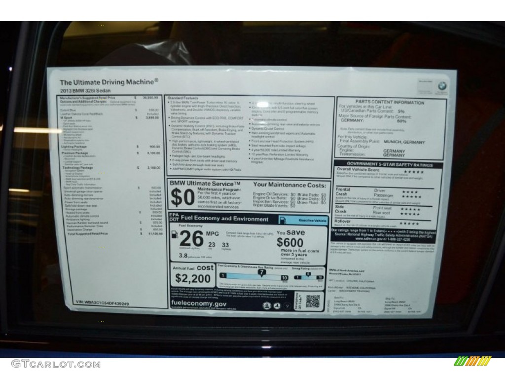 2013 3 Series 328i Sedan - Estoril Blue / Coral Red/Black photo #3