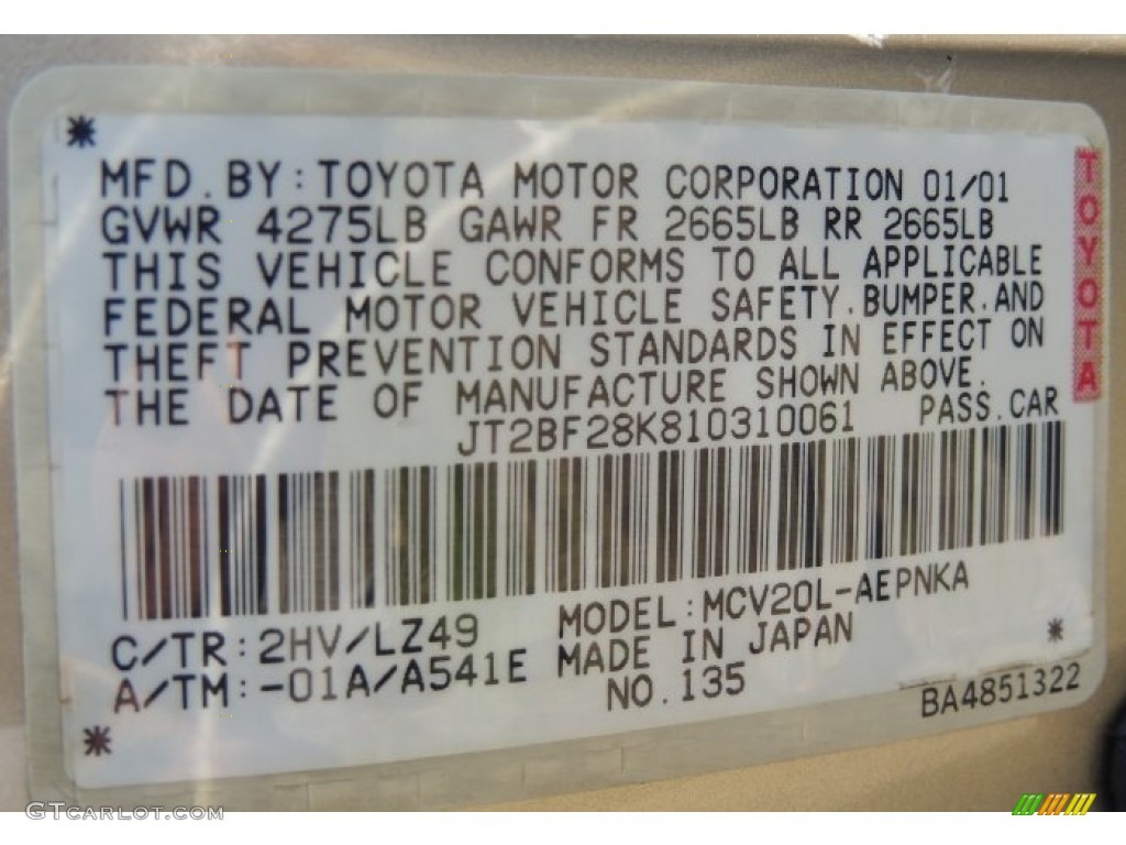 2001 Toyota Camry LE V6 2HV Photo #80527516