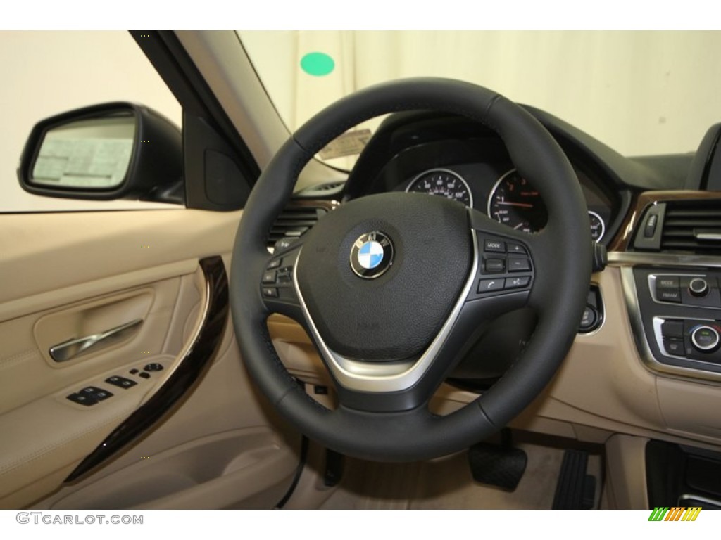 2012 BMW 3 Series 328i Sedan Veneto Beige Steering Wheel Photo #80535487