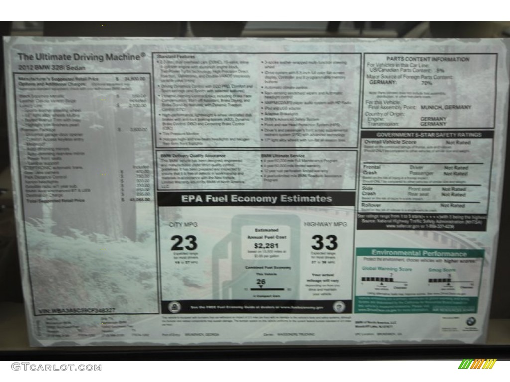 2012 BMW 3 Series 328i Sedan Window Sticker Photos