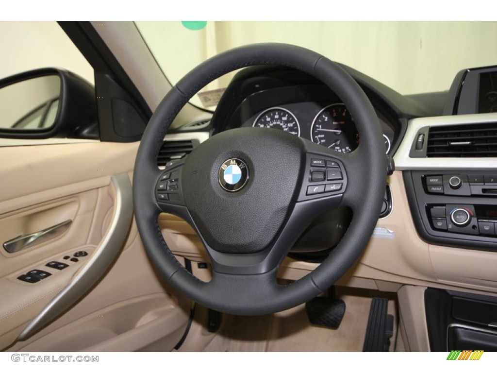 2012 BMW 3 Series 328i Sedan Venetian Beige Steering Wheel Photo #80537536
