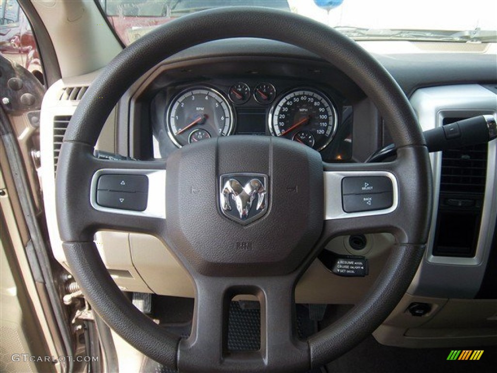 2010 Dodge Ram 1500 SLT Quad Cab Light Pebble Beige/Bark Brown Steering Wheel Photo #80543680