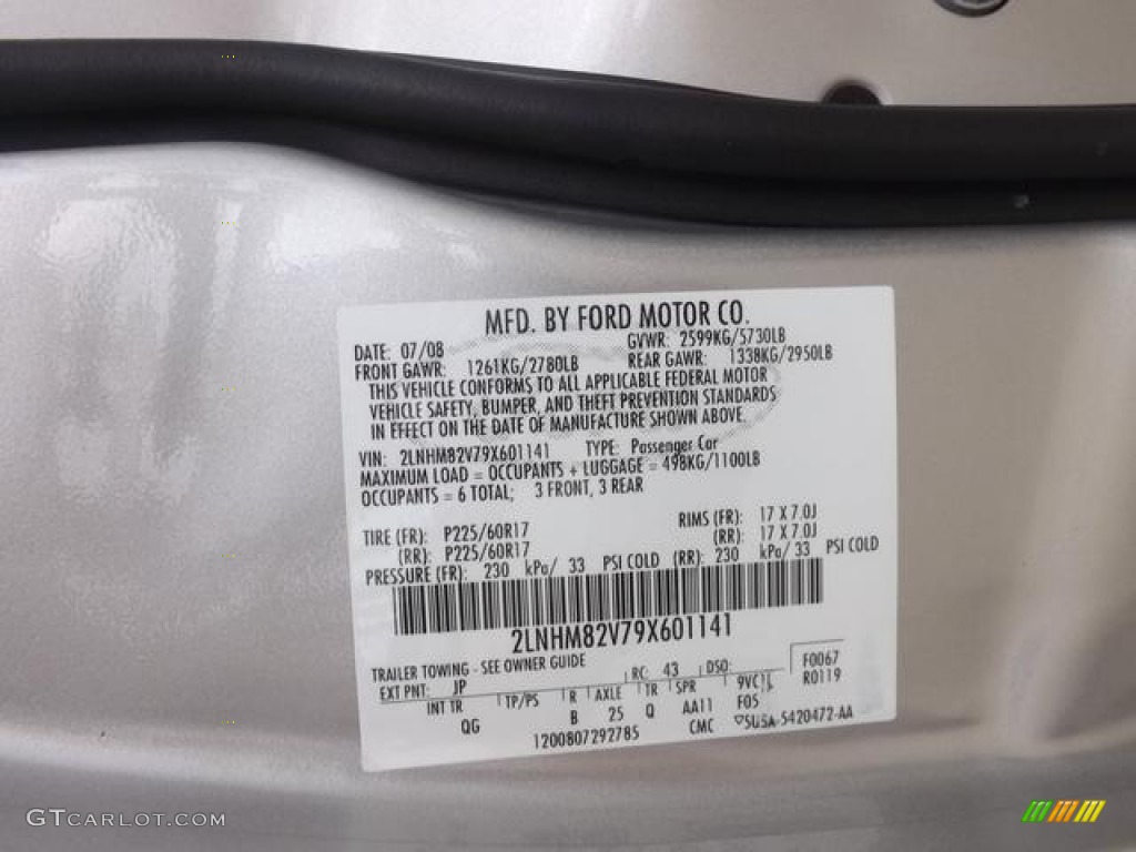 2009 Lincoln Town Car Signature Limited Color Code Photos
