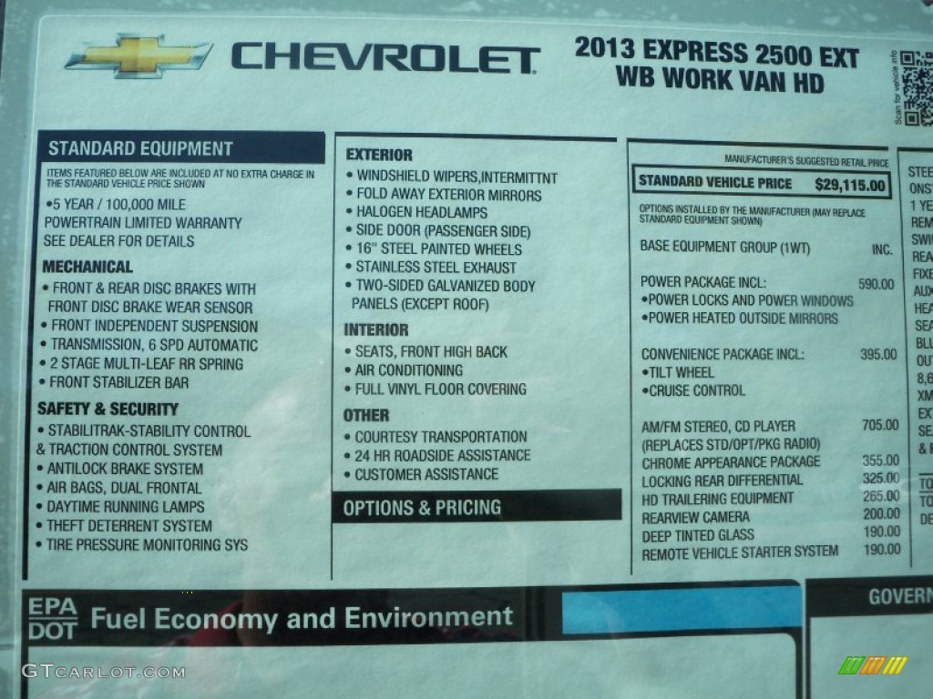 2013 Chevrolet Express 2500 Cargo Van Window Sticker Photo #80571340