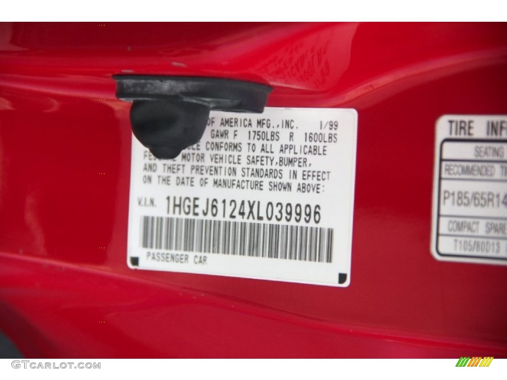 1999 Honda Civic DX Coupe Info Tag Photo #80585430