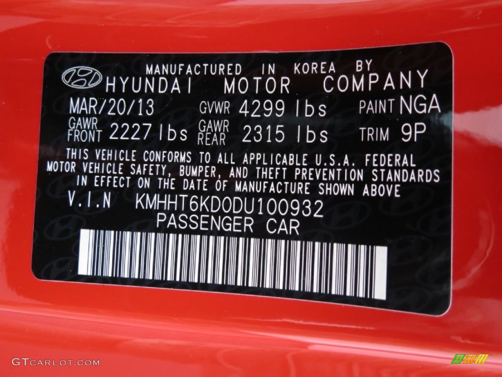 2013 Hyundai Genesis Coupe 2.0T R-Spec Color Code Photos