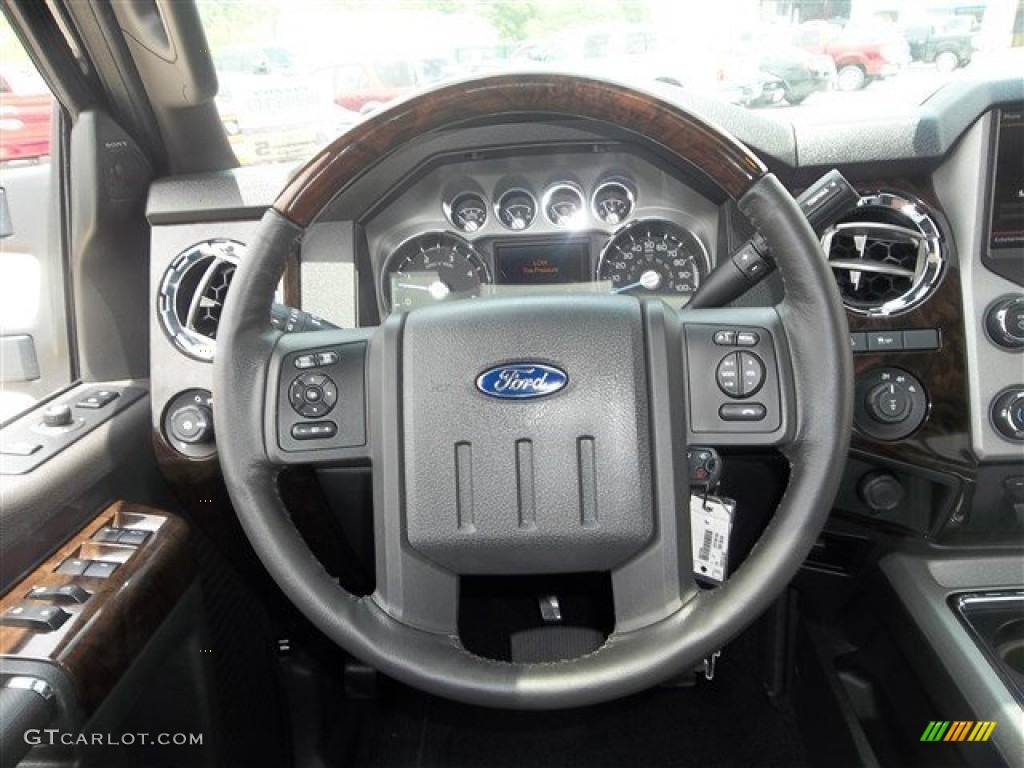 2013 Ford F350 Super Duty Platinum Crew Cab 4x4 Platinum Black Leather Steering Wheel Photo #80601283