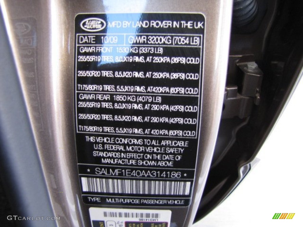 2010 Land Rover Range Rover Supercharged Info Tag Photo #80602072