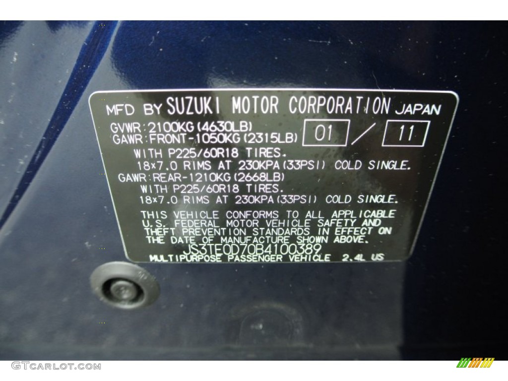 2011 Grand Vitara Limited - Deep Sea Blue Metallic / Black photo #7