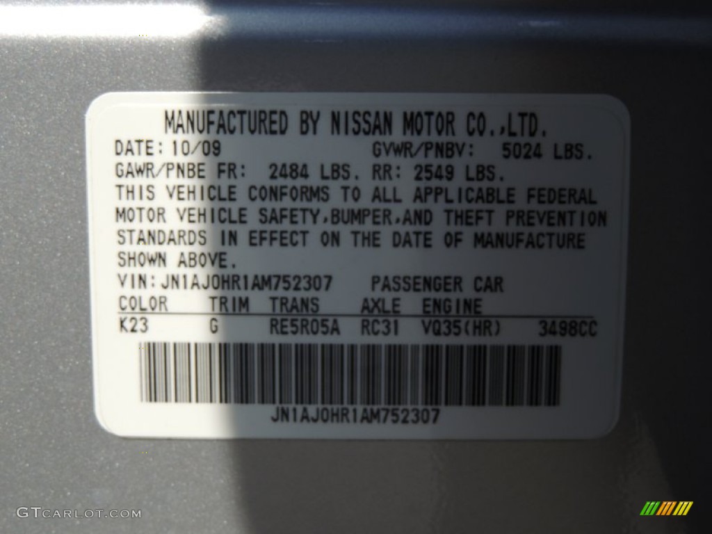 2010 Infiniti EX 35 AWD Color Code Photos
