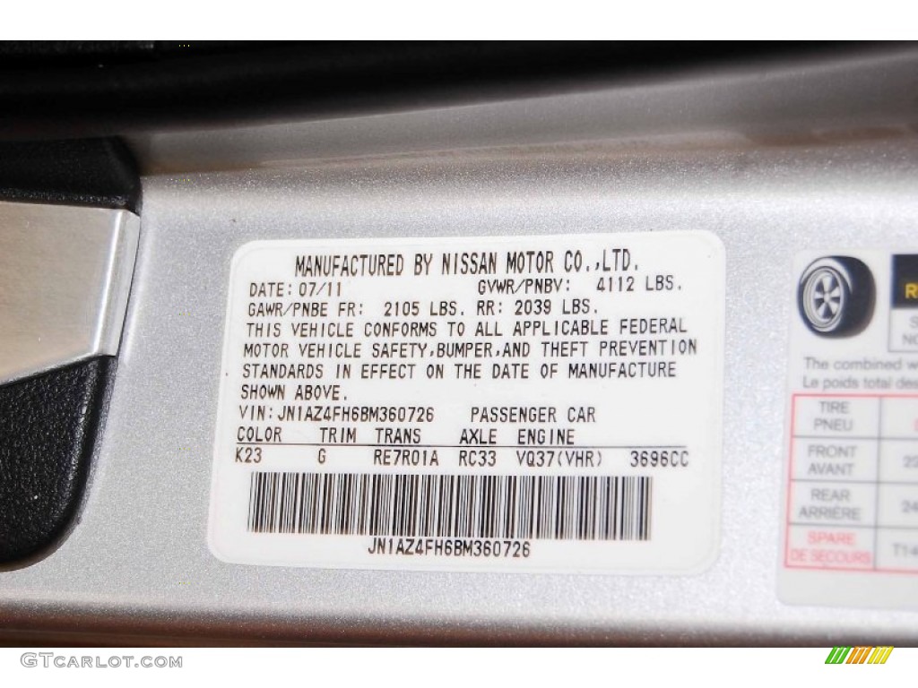 2011 370Z Color Code K23 for Brilliant Silver Photo #80617708
