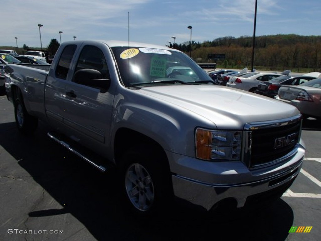 2010 Sierra 1500 SLE Extended Cab 4x4 - Pure Silver Metallic / Ebony photo #4