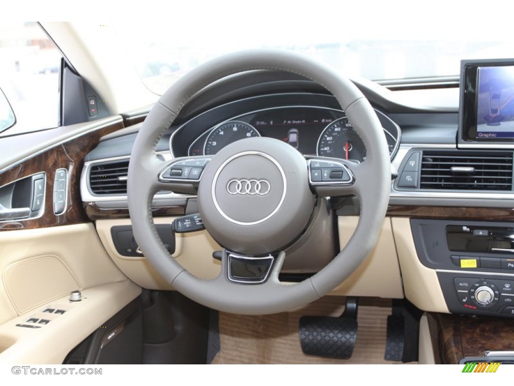 2013 Audi A7 3.0T quattro Premium Plus Velvet Beige Steering Wheel Photo #80640685