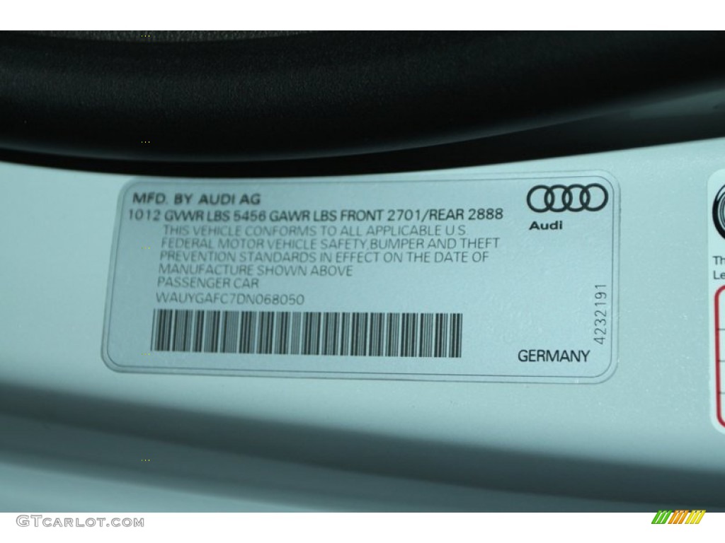 2013 Audi A7 3.0T quattro Premium Plus Info Tag Photo #80640920