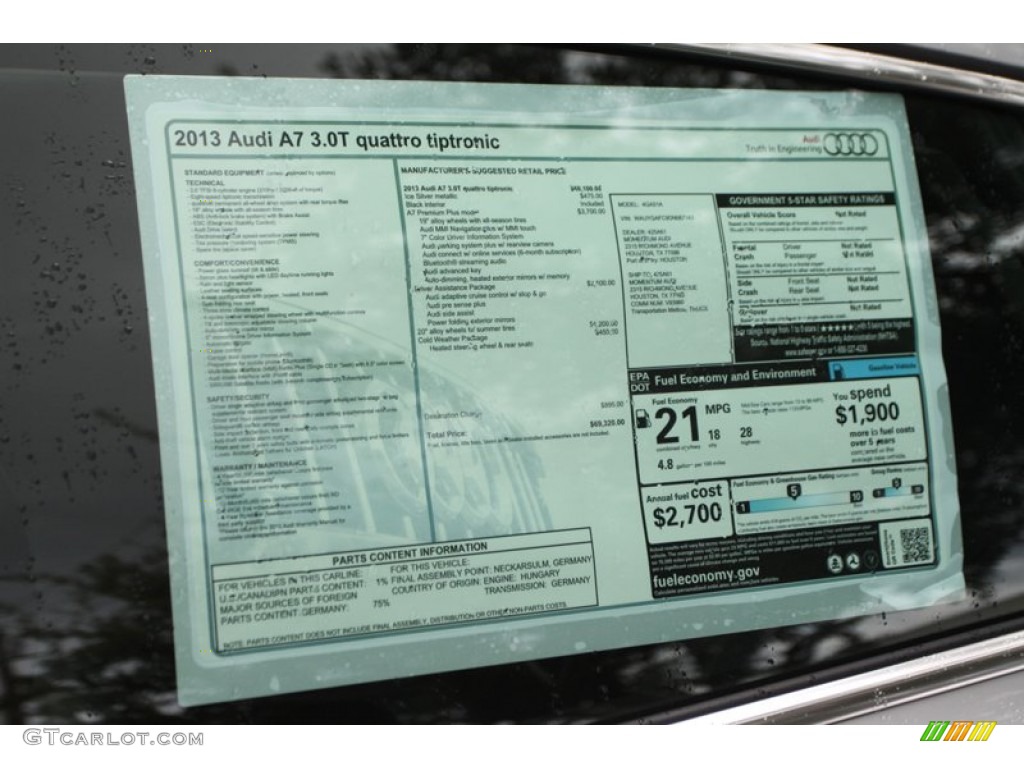 2013 Audi A7 3.0T quattro Premium Plus Window Sticker Photo #80641315