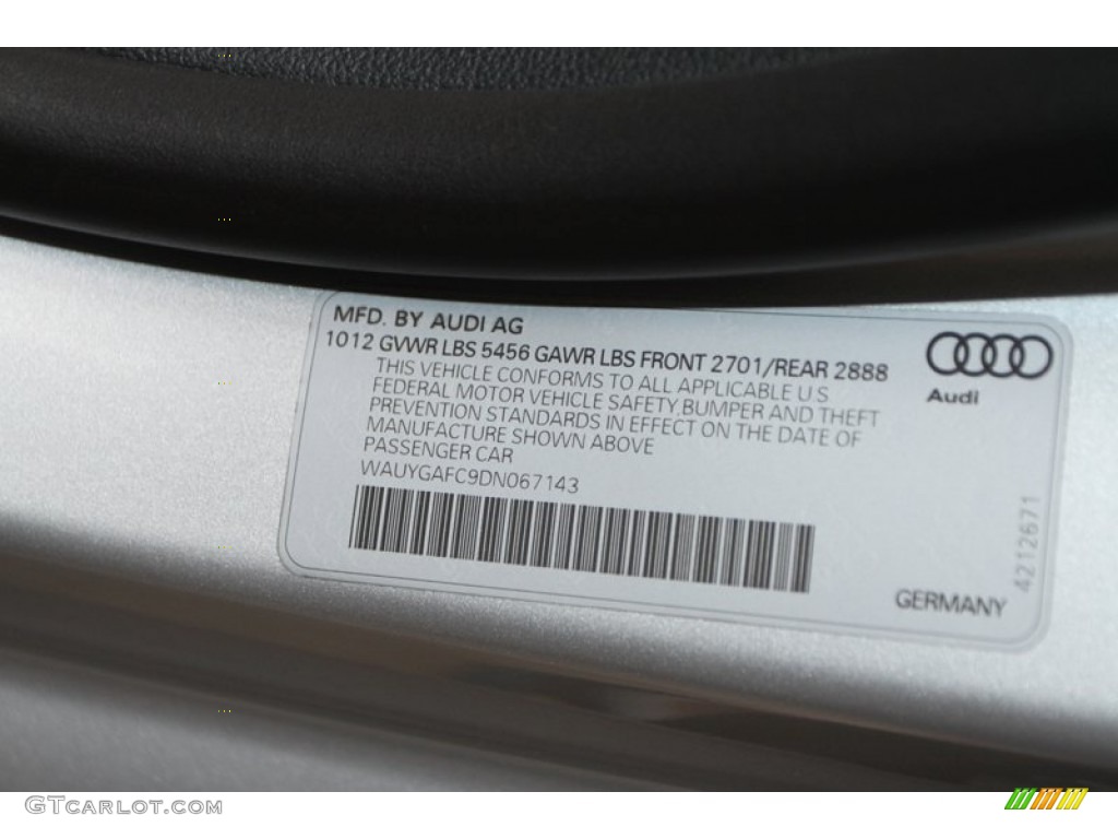 2013 Audi A7 3.0T quattro Premium Plus Info Tag Photo #80641336