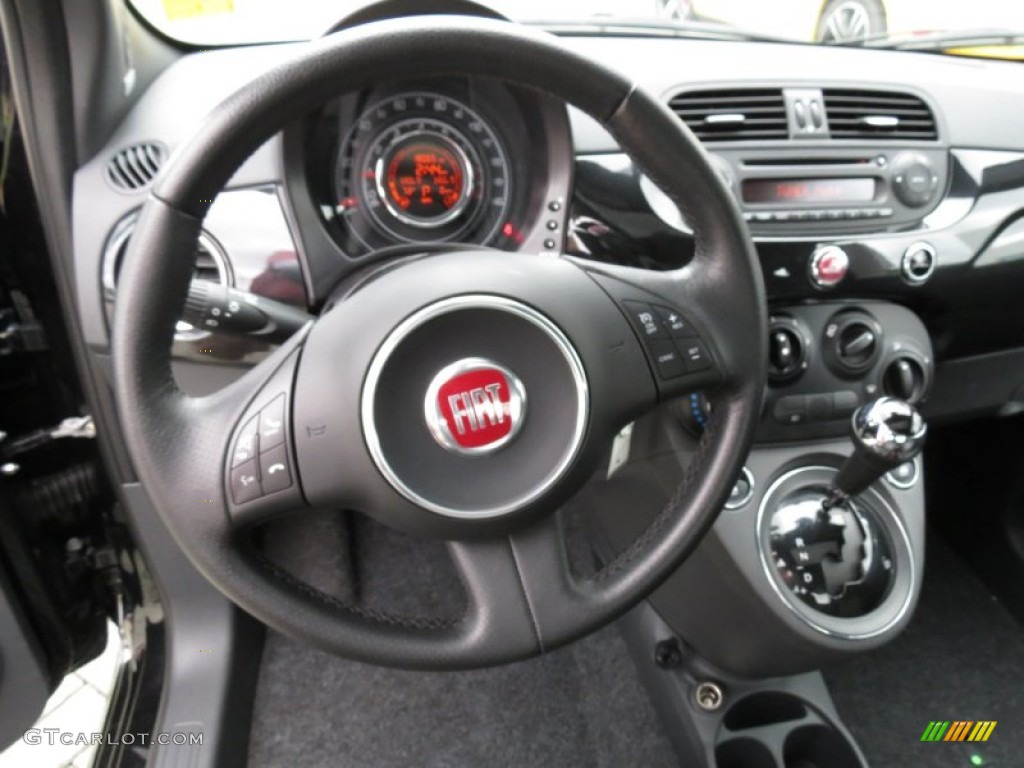 2012 Fiat 500 Sport Sport Tessuto Nero/Nero (Black/Black) Steering Wheel Photo #80643096