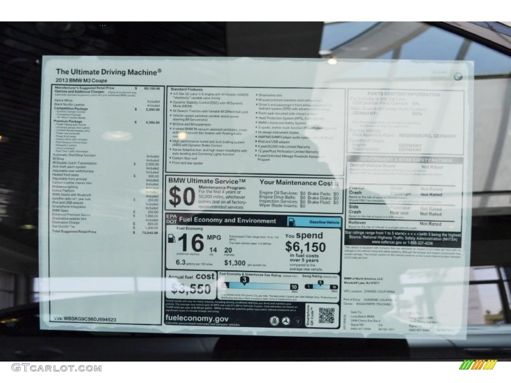 2013 BMW M3 Coupe Window Sticker Photo #80648914