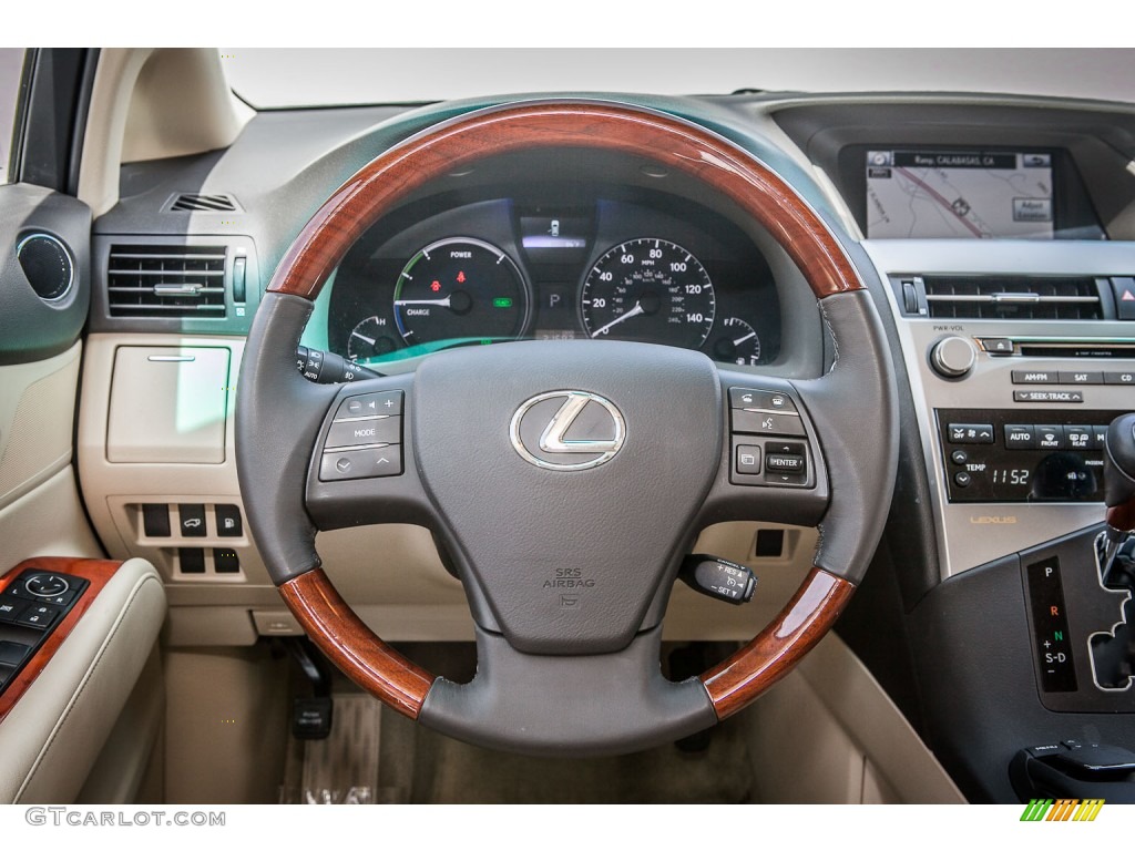 2010 Lexus RX 450h Hybrid Parchment/Brown Walnut Steering Wheel Photo #80651610