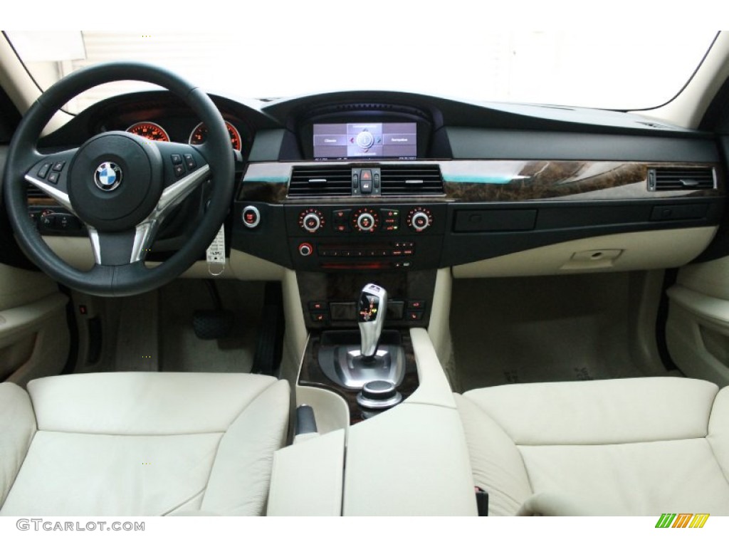 2008 BMW 5 Series 535i Sedan Cream Beige Dakota Leather Dashboard Photo #80651708