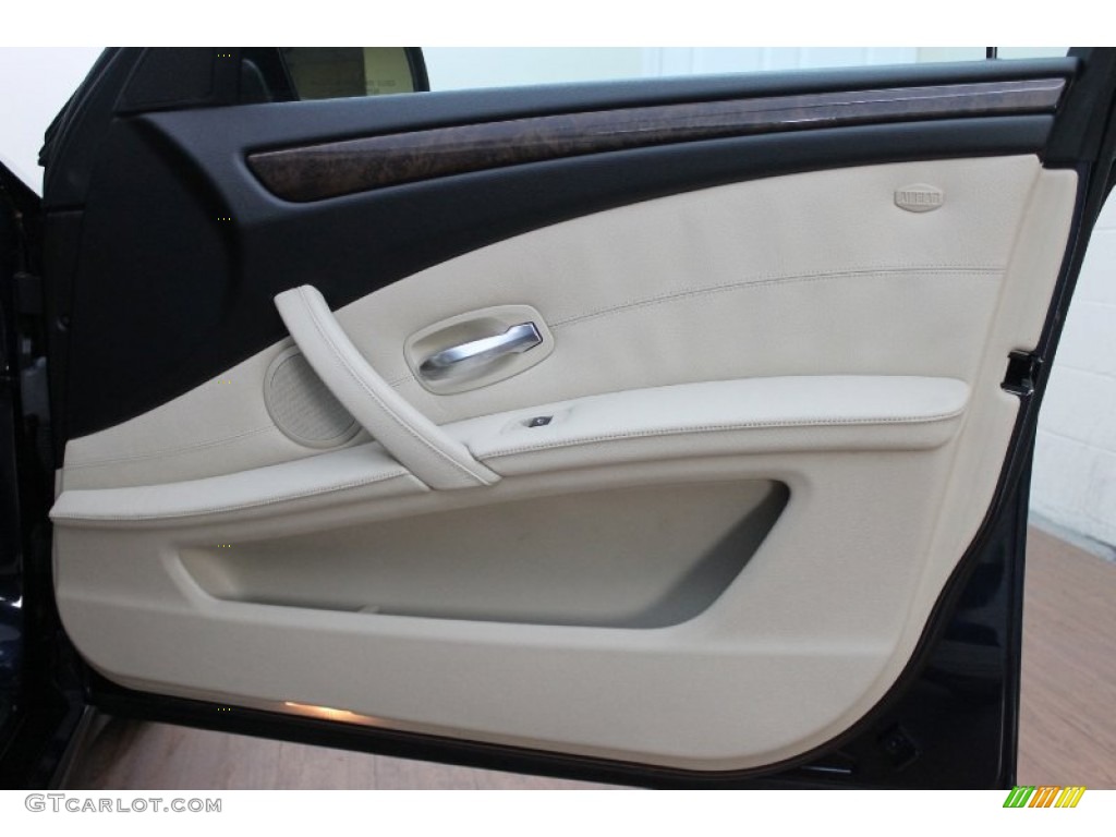 2008 BMW 5 Series 535i Sedan Cream Beige Dakota Leather Door Panel Photo #80651972