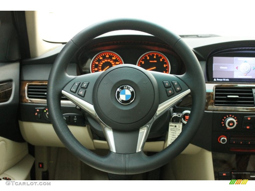 2008 BMW 5 Series 535i Sedan Cream Beige Dakota Leather Steering Wheel Photo #80652128