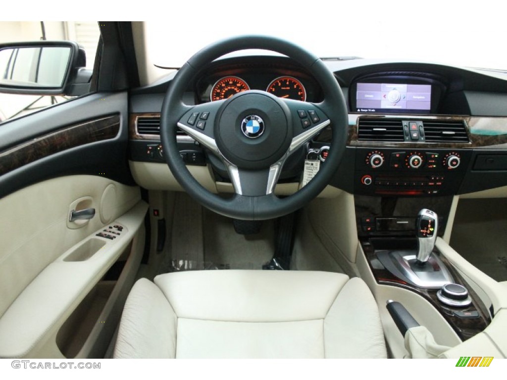 2008 BMW 5 Series 535i Sedan Cream Beige Dakota Leather Dashboard Photo #80652147
