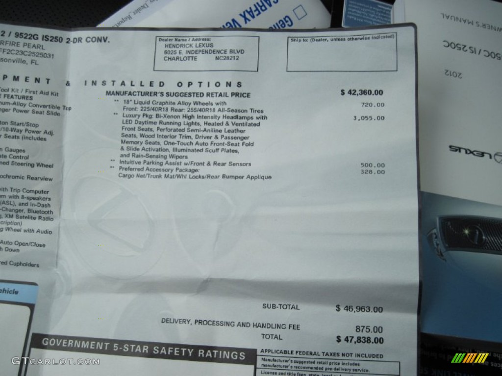 2012 Lexus IS 250 C Convertible Window Sticker Photo #80654888