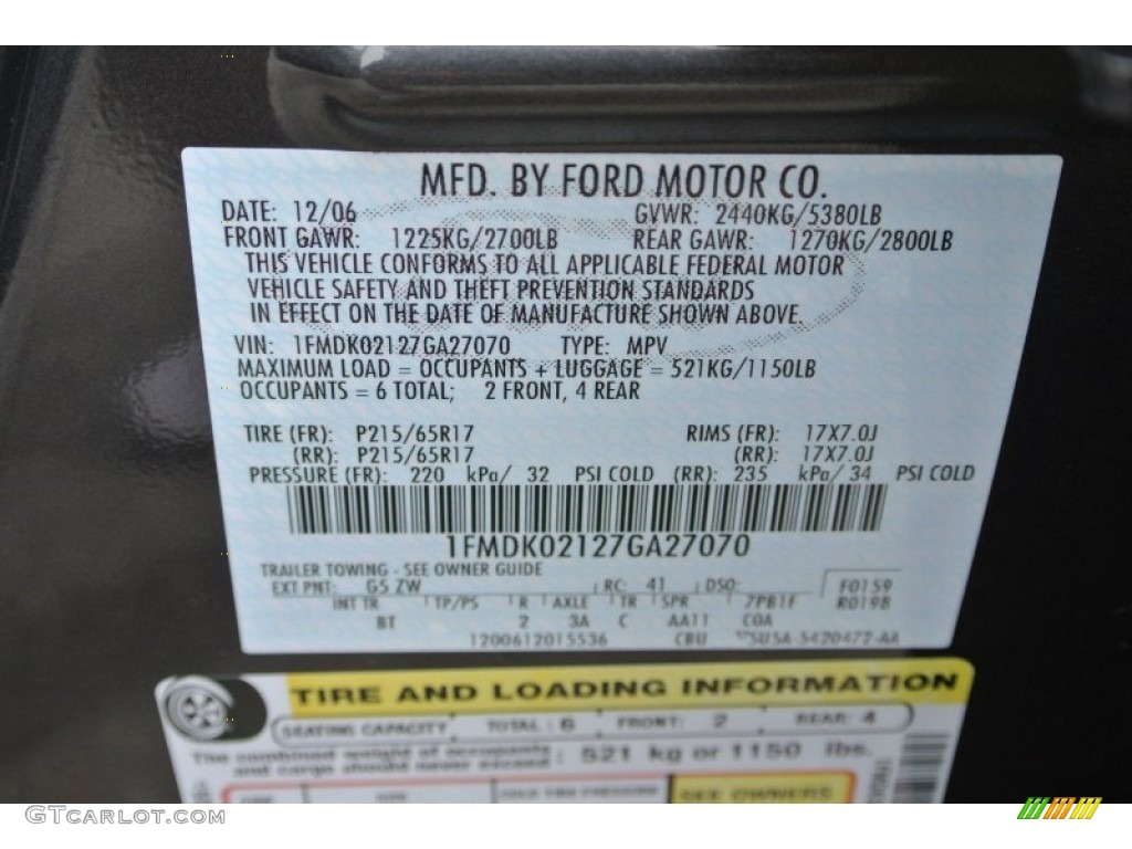 2007 Ford Freestyle SEL Color Code Photos