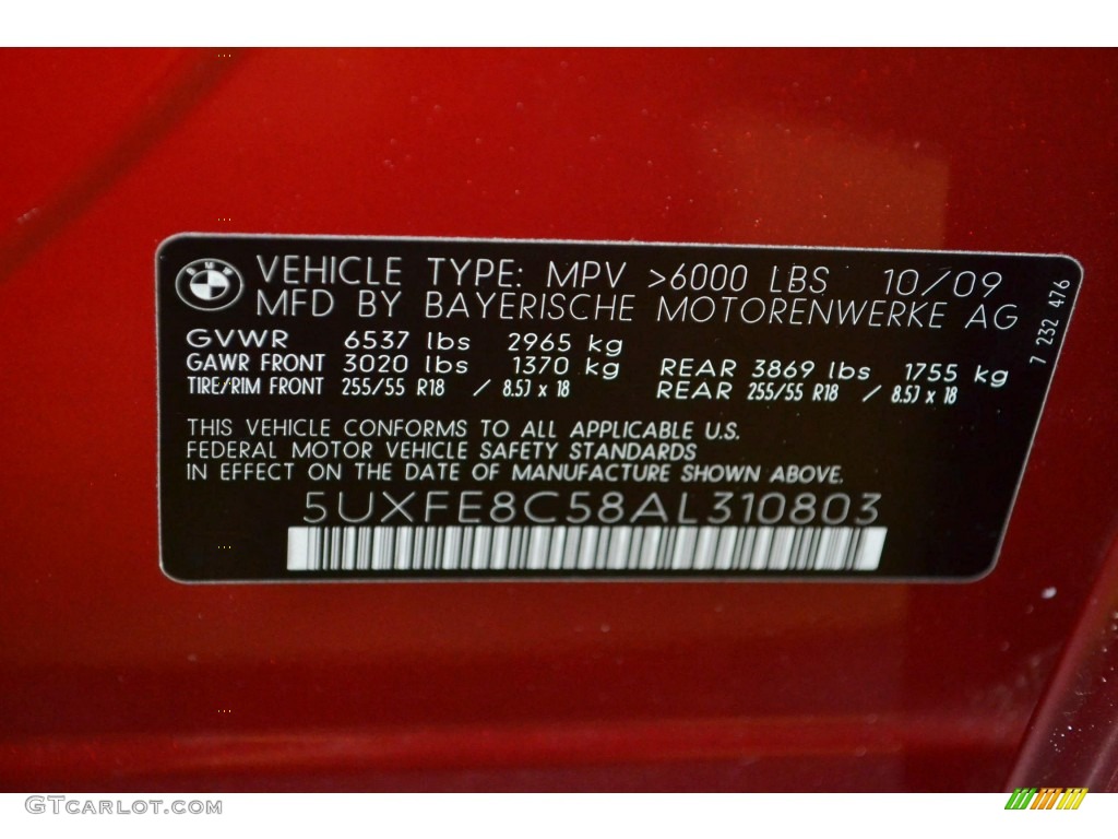 2010 BMW X5 xDrive48i Info Tag Photos