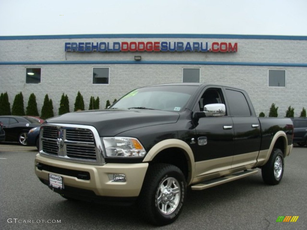 2012 Ram 2500 HD Laramie Longhorn Crew Cab 4x4 - Black / Light Pebble Beige/Bark Brown photo #1