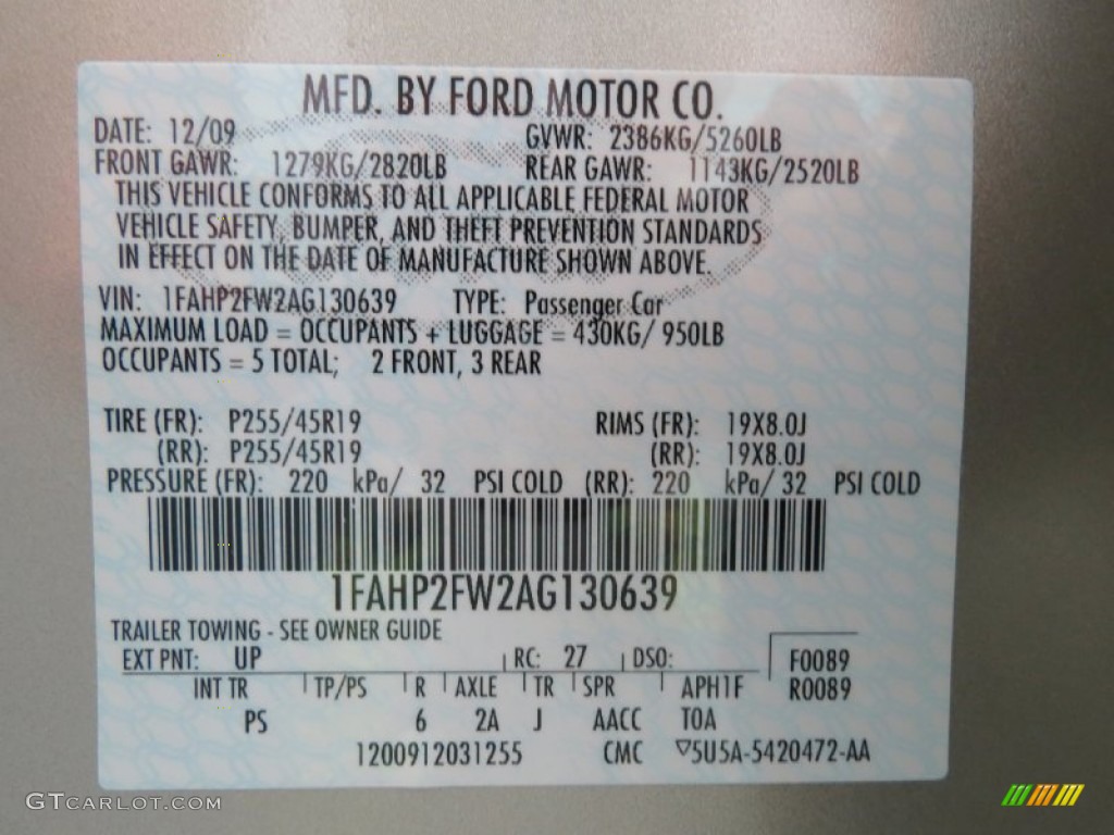 2010 Ford Taurus Limited Color Code Photos