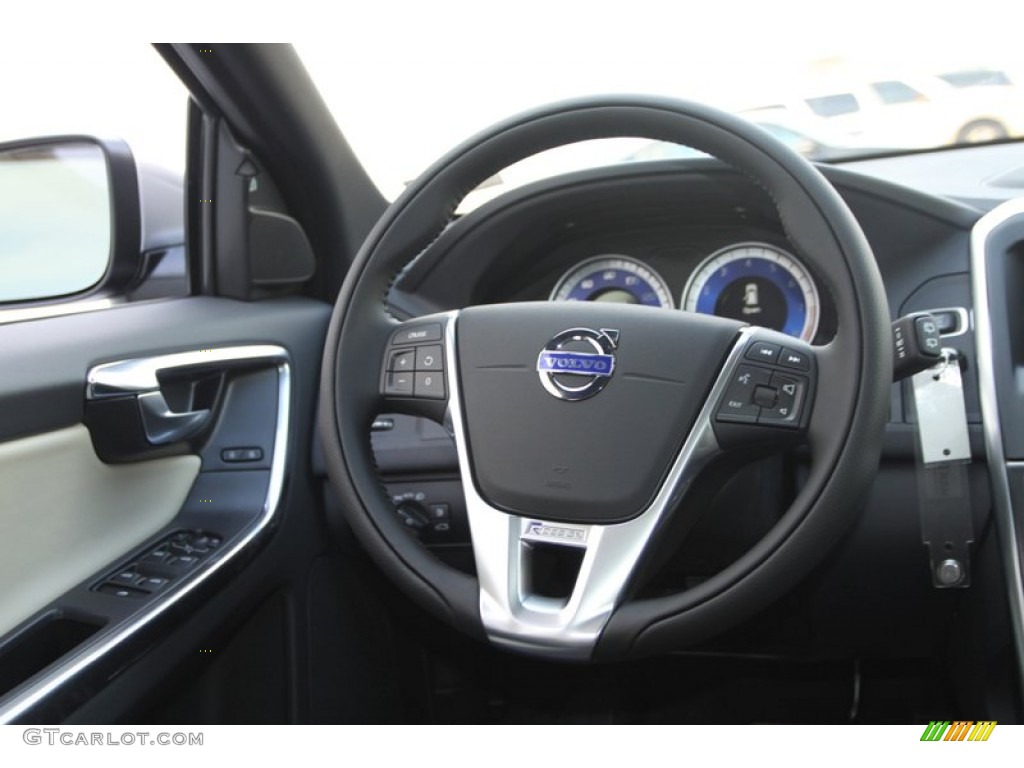 2013 Volvo XC60 T6 AWD R-Design R Design Off Black/Beige Inlay Steering Wheel Photo #80696459