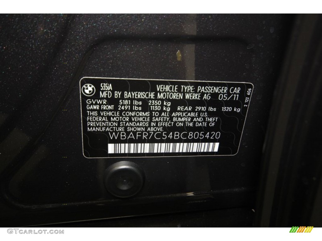 2011 BMW 5 Series 535i Sedan Info Tag Photo #80699177