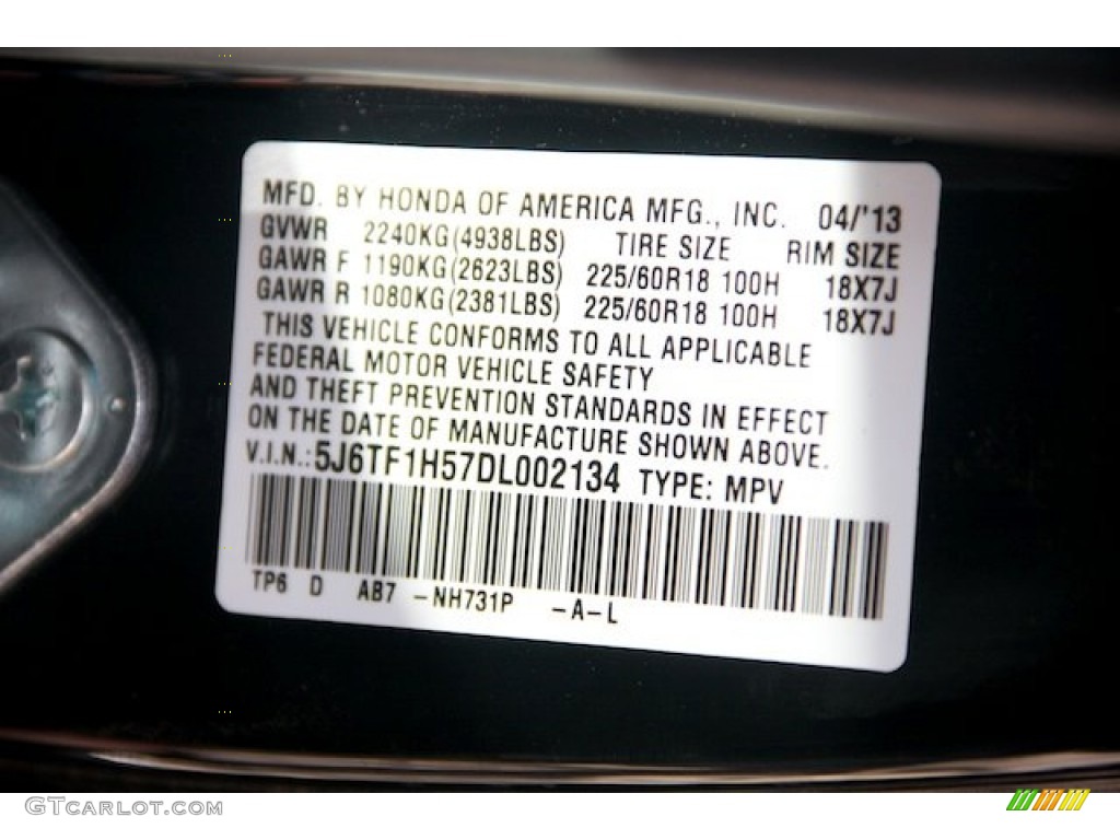 2013 Crosstour Color Code NH731P for Crystal Black Pearl Photo #80700592