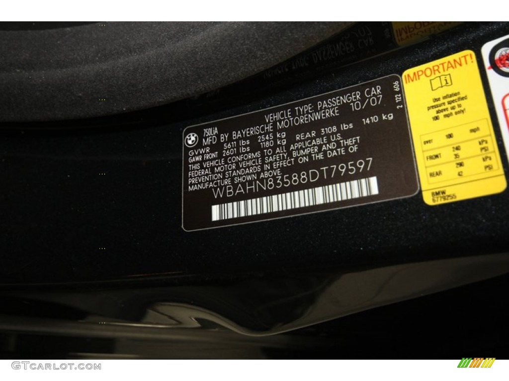 2008 BMW 7 Series 750Li Sedan Info Tag Photo #80703374